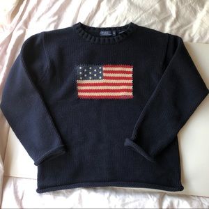 Vintage navy Polo patriotic flag cotton sweater